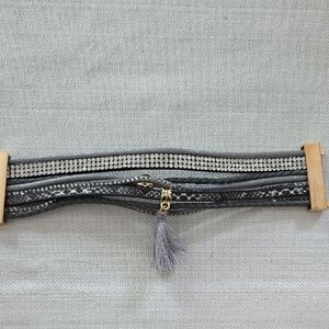 Mixed Media Multi Strand Gray Beaded Women's Bracelet